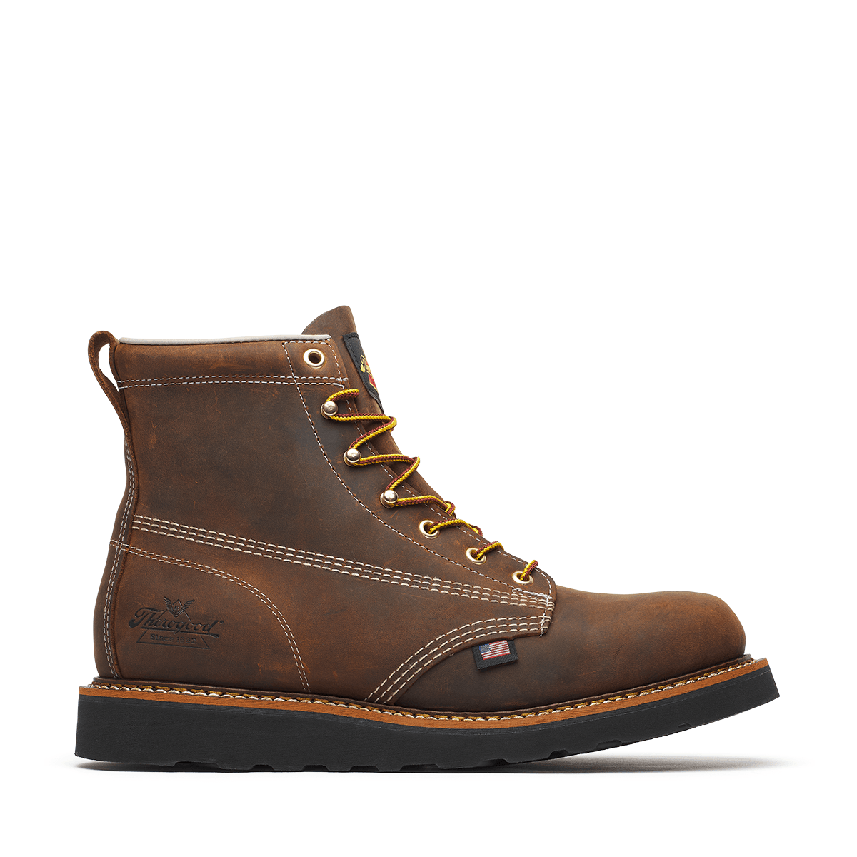 THOROGOOD American Heritage – 6″ Crazy Horse Plain Toe Black MAXWear Wedge 814-4161
